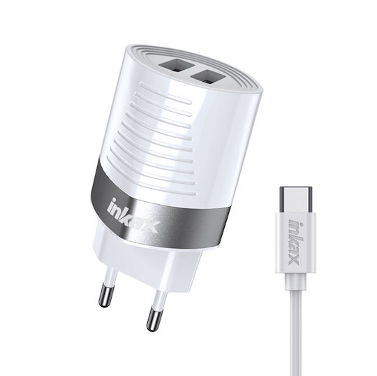 Inkax Charger with 2 USB-A Ports and Cable USB-C Whites (CD-79)