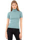 E-shopping Avenue Women's Blouse Short Sleeve Turtleneck Green