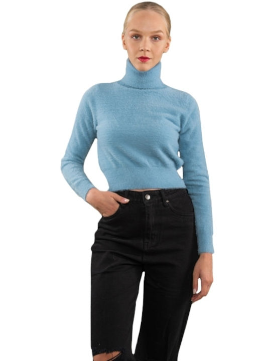 E-shopping Avenue Women's Long Sleeve Crop Sweater Blue