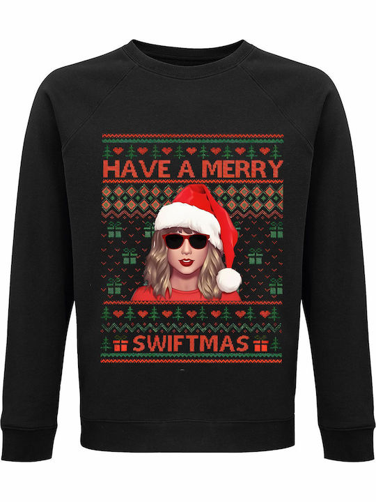 Sweatshirt Unisex Organic " Ugly Christmas Sweatshirt Taylor Swift Swiftmas " Black