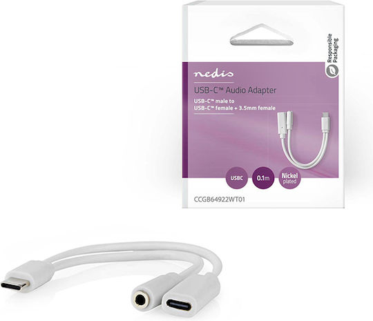 Nedis CCGB64922WT01 Μετατροπέας USB-C male σε 3.5mm / USB-C female Λευκό