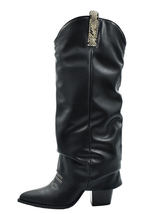 Steve Madden Pantofi din piele Cizme dama Cowboy cu toc înalt Negre