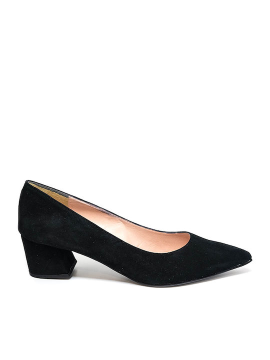 Leather Pointed Toe Black Medium Heels