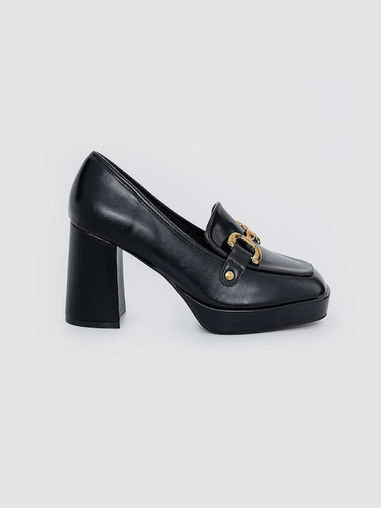 Ideal Shoes Synthetic Leather Black Heels