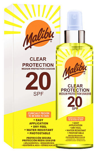 Malibu Clear Protection Waterproof Sunscreen Body SPF20 Spray 250ml