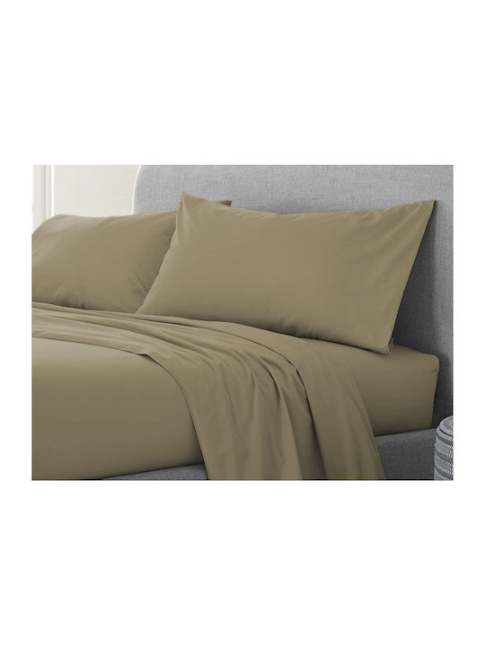 One Color Σετ Σεντόνια Υπέρδιπλα με Λάστιχο 160x200+30εκ. Μπέζ (4τμχ)