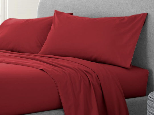 One Colour Set Bed Sheets for Single Bed with Rubber Hugger 100x200+30cm Burgundy (3pcs)