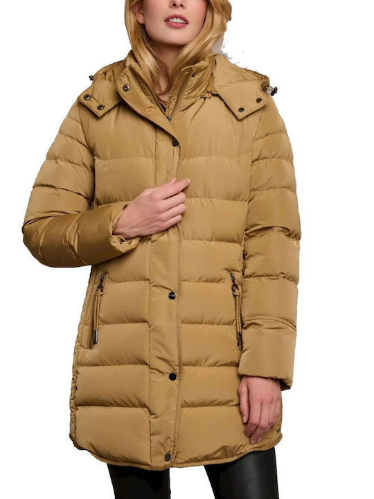 Rino&Pelle Women's Short Puffer Jacket for Winter with Detachable Hood CAFE