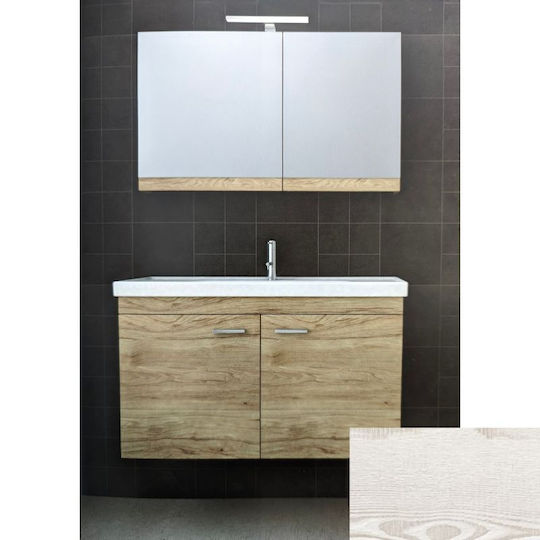 Savvopoulos Waschtisch mit Waschbecken & Spiegel Pine White