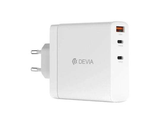 Devia Φορτιστής Χωρίς Καλώδιο GaN με Θύρα USB-A και 2 Θύρες USB-C 140W Power Delivery Λευκός (Extreme Speed Series)