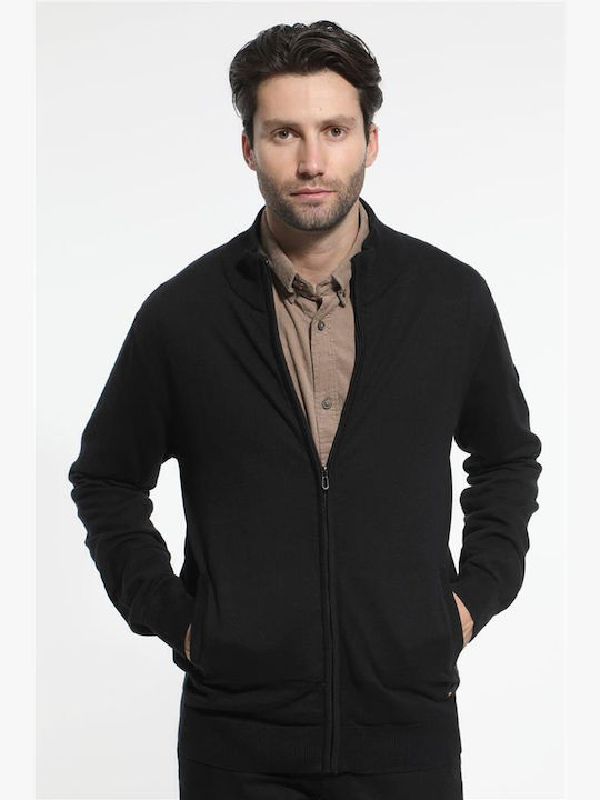 Double Men's Knitted Cardigan Black