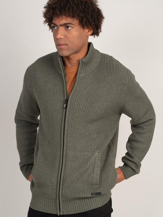 Rebase Men's Knitted Cardigan with Zipper Green