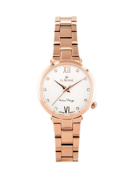 G.Rossi Watch Battery with Pink Gold Metal Bracelet