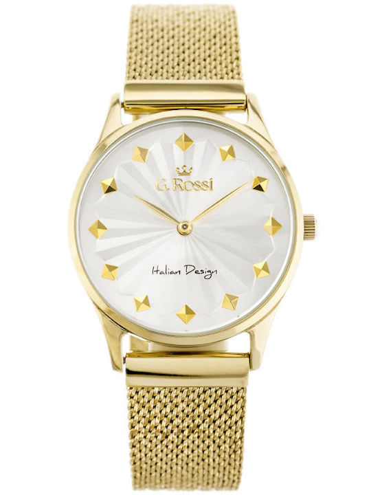 G.Rossi Herrenuhr 45mm Batterie mit Gold Metallarmband