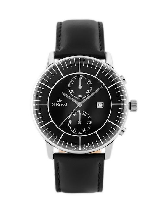 G.Rossi Ανδρικό Ρολόι 43mm Μπαταρίας με Μαύρο Δερμάτινο Λουράκι