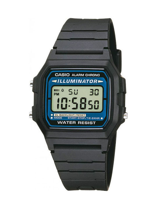 Casio Digital Watch Chronograph Battery with Black / Black Rubber Strap