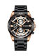 Curren 8360 Watch Chronograph Battery with Black / Black Metal Bracelet