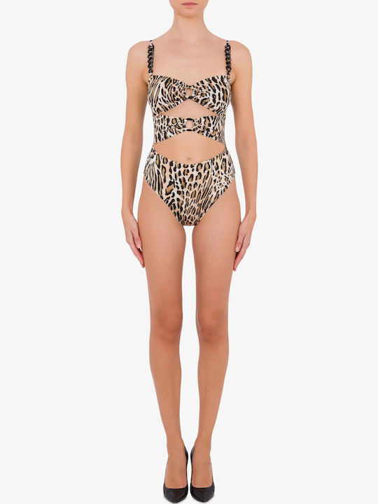 Moschino Badeanzug mit Öffnungen Animal Print Schwarz