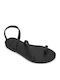 Leather Women's Flat Sandals in Black Color