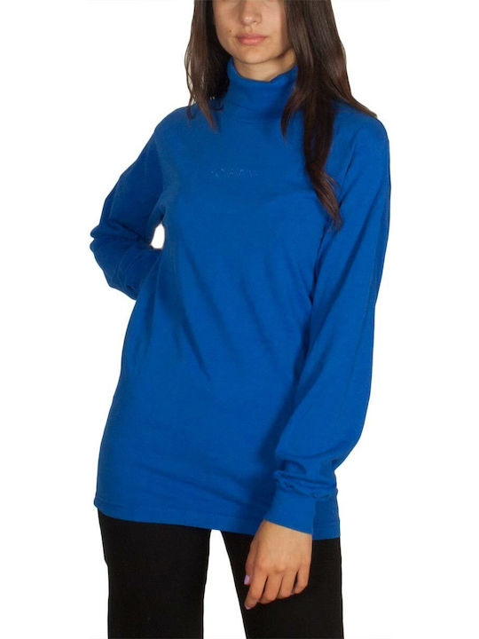 Obey Women's Blouse Cotton Long Sleeve Turtleneck Blue Roulette