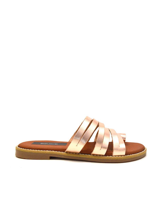 Zoukis Leather Women's Flat Sandals Anatomic in Pink Color