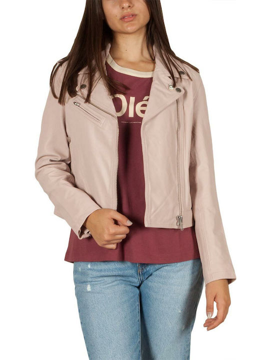 Obey Women's Short Lifestyle Leather Jacket for Winter Pink