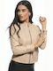 Emilia Women's Short Lifestyle Leather Jacket for Winter Beige