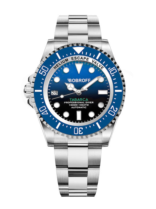 Bobroff Ανδρικό Ρολόι 42mm Αυτόματο με Ασημί Μεταλλικό Μπρασελέ