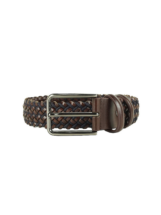 William G Men's Knitted Leather Elastic Belt Brown