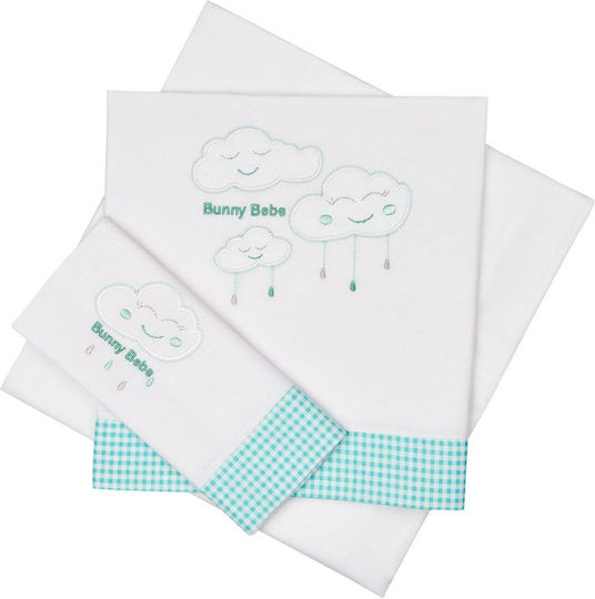 Bunny Bebe Комплект Бебешки Чаршафи За Количка Памучни с ластик Тюркоазен 110x160бр