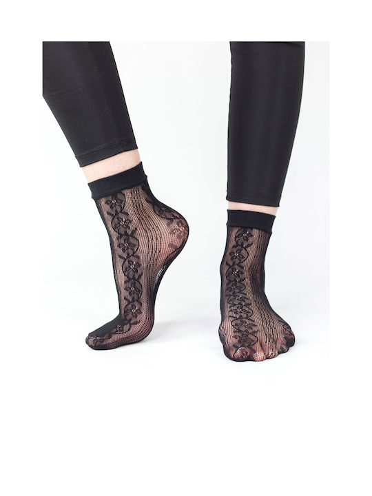 Linea D'oro Women's Socks Black Floral