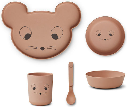 Liewood Liewood Baby & Kids Feeding Set Mouse Made of Plastic Brown 4 Pieces