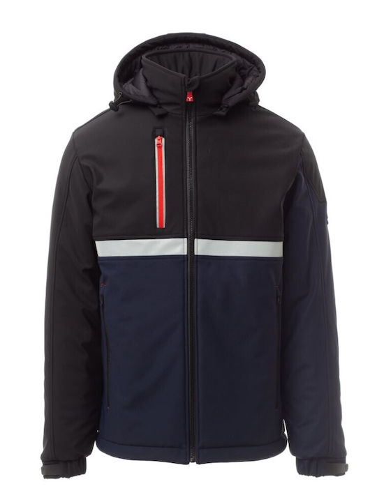 Payper Wise Pad Μπουφάν Εργασίας Ανακλαστικό Softshell με Αποσπώμενη Κουκούλα Μαύρο-navy