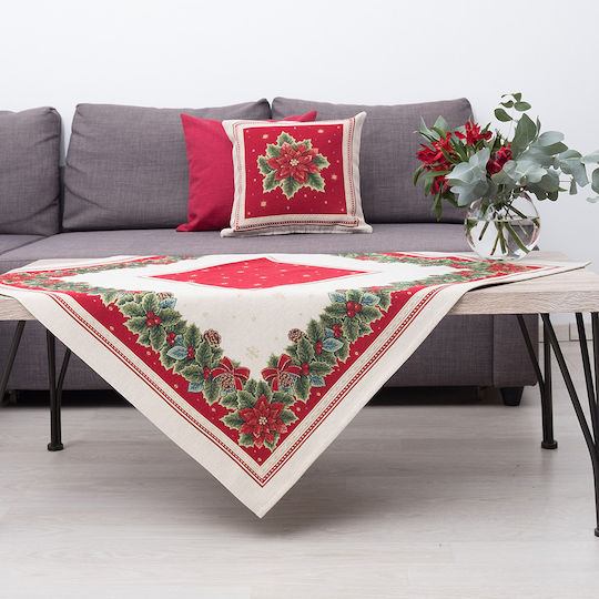 Dimeco Christmas Tablecloth Square Fabric Red L100xW100cm.