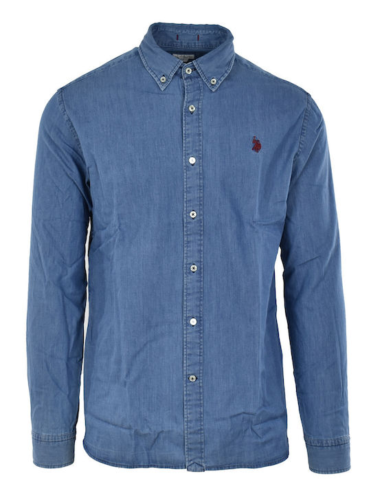 Evan Langärmeliges Jeanshemd in normaler Passform, Blau.