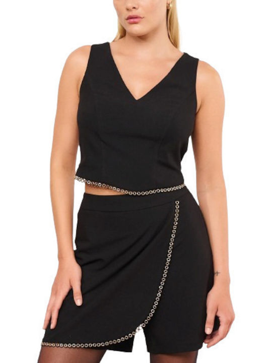 Women's Blouse Sleeveless with V Neckline Black