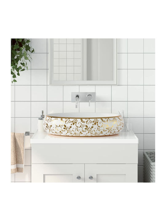 vidaXL Vessel Sink Ceramic 59x40x15cm White and Gold