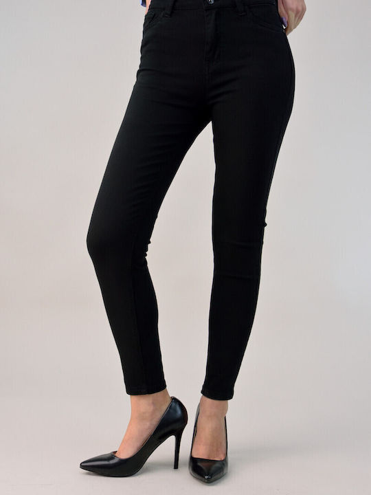 Potre High Waist Women's Jean Trousers in Skinny Fit Black