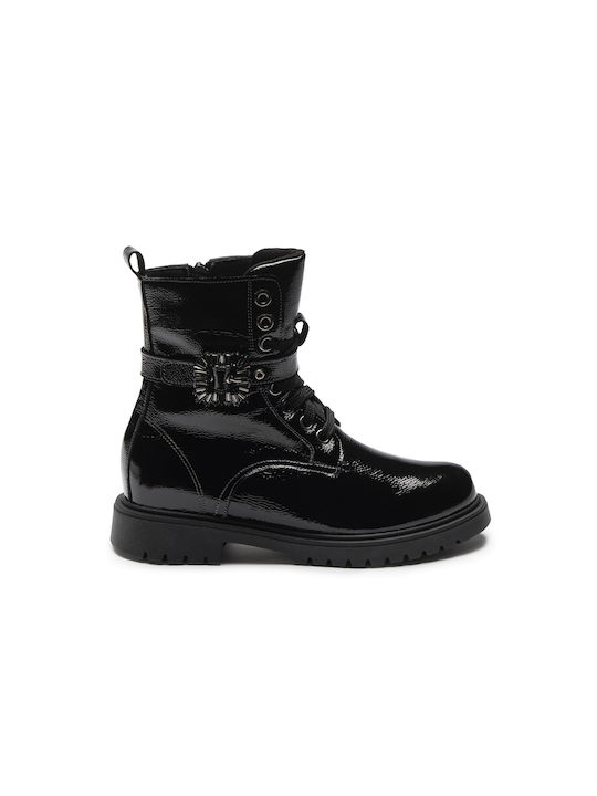 Amica Kids Leather Military Boots Black