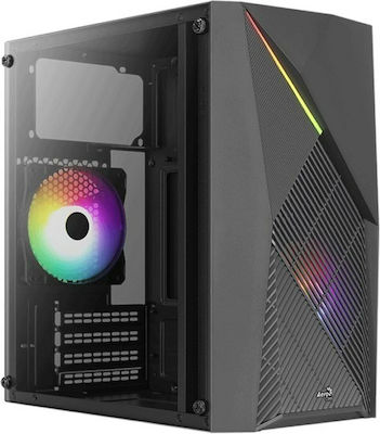 Aerocool Raider Mini Midi Tower Κουτί Υπολογιστή με Πλαϊνό Παράθυρο και RGB Φωτισμό Μαύρο