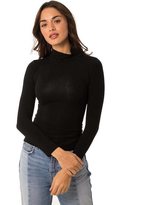 Comfort Women's Long Sleeve Turtleneck T-Shirt Black