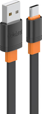 Celebrat Flat USB 2.0 Cable USB-C male - USB-C Μαύρο 1m (CB-33A-C-BK)