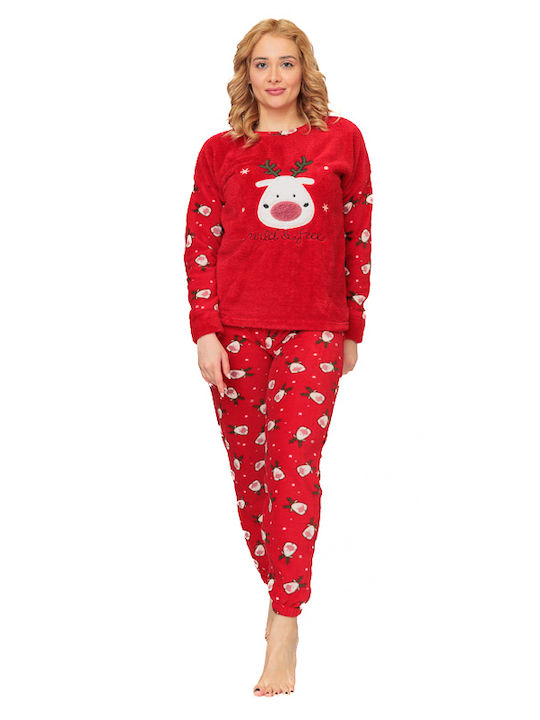 SNC Homewear Winter Damen Pyjama-Set Vlies Rot