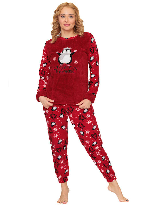 SNC Homewear Winter Damen Pyjama-Set Vlies Rot