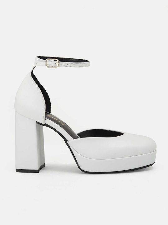 Bozikis Synthetic Leather White High Heels with Strap