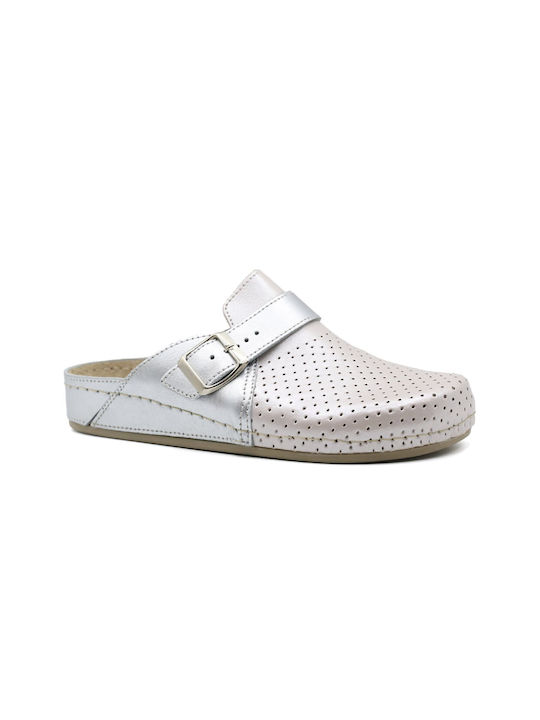 Comfort Way Shoes Leder Anatomisch Clogs Silber