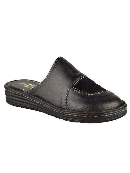 Yfantidis Leather Winter Women's Slippers in Black color