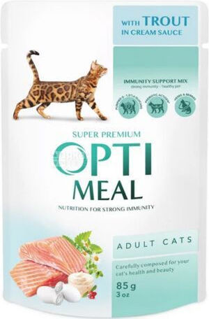 OptiMeal Wet Food for Adult Cats in Pouches with Trout 85gr