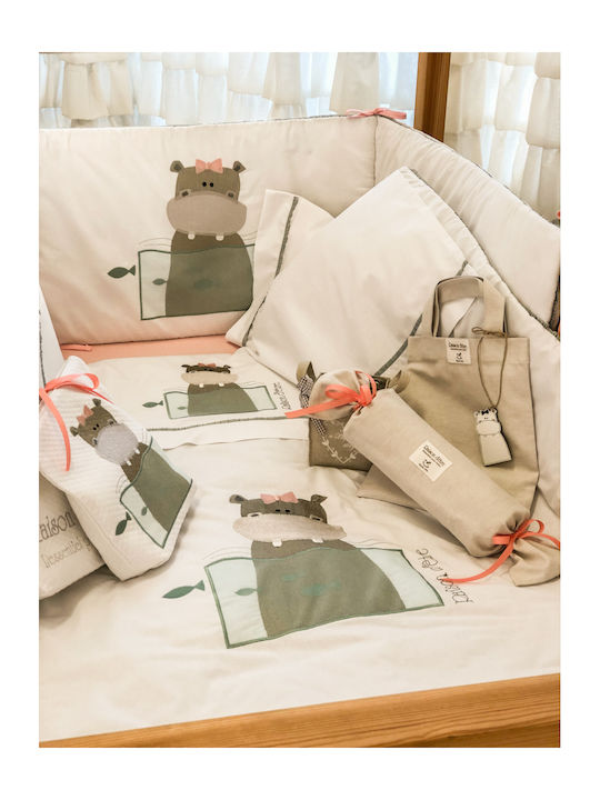 Raison D' Etre Blanket Cot Baby Girl Hippo Waffle White 160x120cm