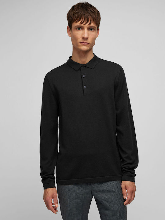 Daniel Hechter Men's Long Sleeve Sweater Polo Black